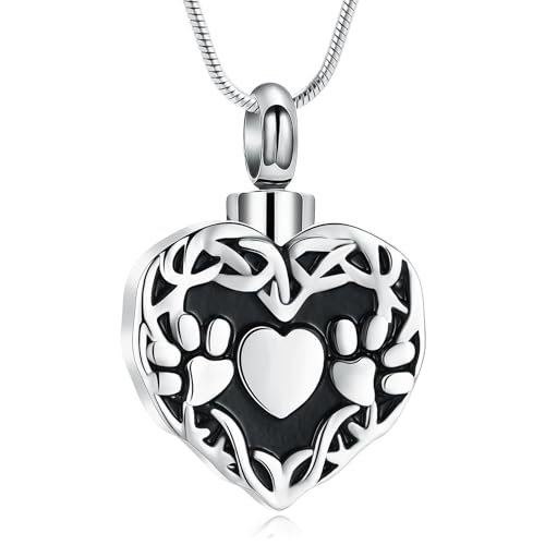 Pet Einäscherung Schmuck Urne Halskette für Asche für Hund/Katze/Haustiere Paw Print Locket Memorial Anhänger Keepsake Schmuck für Frauen Männer