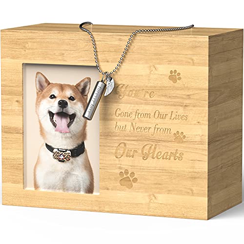 TONGKTAI Haustierurnen für Hunde Holz-Asche Andenken Geschenk Foto-Box Haustier-Aschehalter mit Bilderrahmen ，Personalisierte Gravur, Haustier-Kremationsbox für Hunde und Katzen, Asche mit Halskette